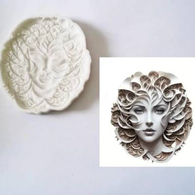 Silikonform Frau Portrait mit Blumen für Torte, Polymer Clay, Harz, Mold Crafts Dekorationen