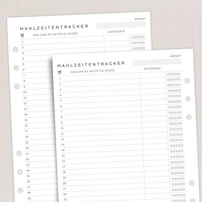 Planer-Einlagen Mahlzeitentracker A5 | Essensübersicht & persönliche Rezeptsammlung | Food Log