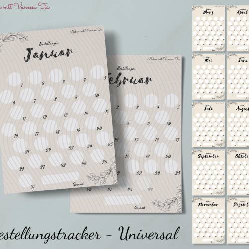 Bestellungstracker - Kalender Monatlich Jahresunabhängig Universale Druckvorlage