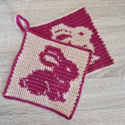Häkelanleitung Topflappen "Hase sitzend"