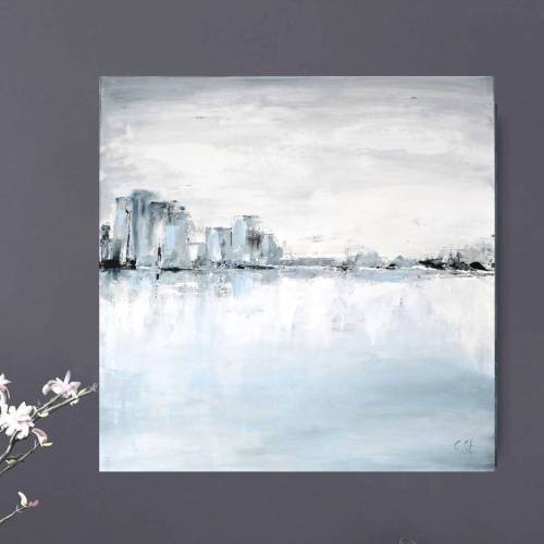 Malerei abstrakte Stadt Meer  Wasser Acrylbild Blautöne Wohndeko Kunst Wanddeko Leinwandbild Stadt Acrylbild abstrakt mo