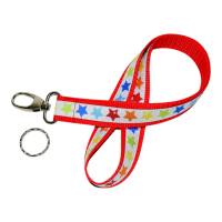 Langes Schlüsselband bunte Sterne – 3 Längen, mit Namen, Karabiner oder Ring, viele Farben & Safety-Clip
