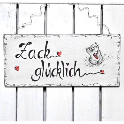 Witziges Shabby Holzschild mit Winkekatze – Handgemalt, 22x10cm, Geschenkidee