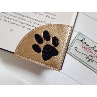 Pfote Eck Lesezeichen gestickt Kunstleder, Leseecke Geschenk Bücherwurm Leseratte Ostern Geschenk Hunde Freund