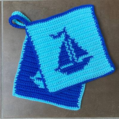 Häkelanleitung Topflappen "Segelboot"