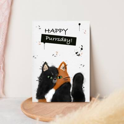 Postkarte für Katzenfreunde „Happy Purrsday“ – mit handillustrierter Aquarellkatze