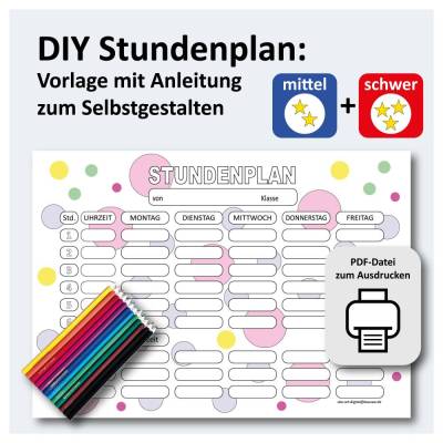 Stundenplan zum Ausdrucken & Selbstgestalten – PDF Vorlage A4 & A5 „Lina II“, Schwierigkeitsgrad mittel/schwer