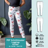PDF Schnittmuster mit Ebenen Kinder Leggings Nele Mini-Me, Gr. 92/98 bis 164/170 | eBook Schnitt mit farbiger Nähanleitu