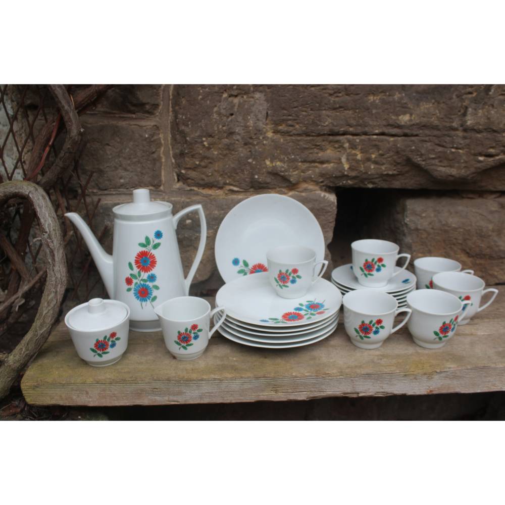 21 tlg. Kaffeeservice buntes Blumendekor Prilblumen Creidlitz Porzellan Bavaria 70er Jahre