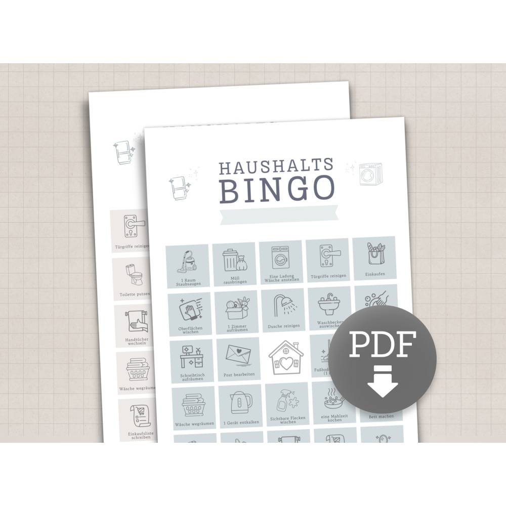 Haushalts-Bingo Set (5 Seiten PDF) – Putz-Challenge für die Familie | Motivation für Kinder & Erwachsene | ADHS-freundli Bild 2