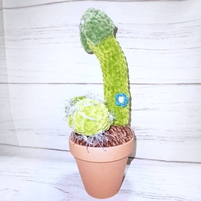 gehäkelter Penis - Kaktus im Blumentopf (30cm) hell