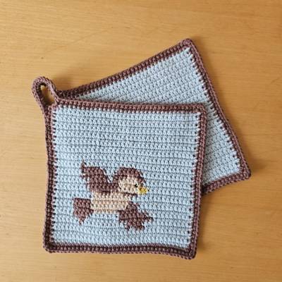 Häkelanleitung Topflappen "Spatz"