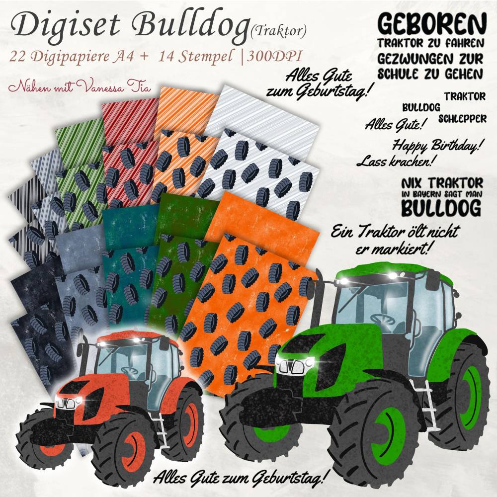 Digiset Bulldog  / Traktor / Trecker Printfile Digipaper PNG JPG Bild 1