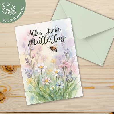Muttertagskarte Blumenwiese als PDF Download