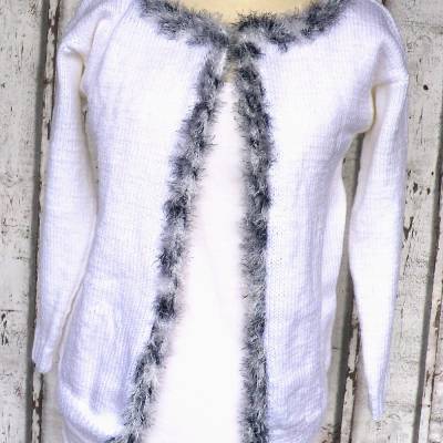 Strickjacke verschlusslos  Damenstrickjacke Cardigan Damenmantel handgestrickte Jacke weiße Strickjacke Nr:5805