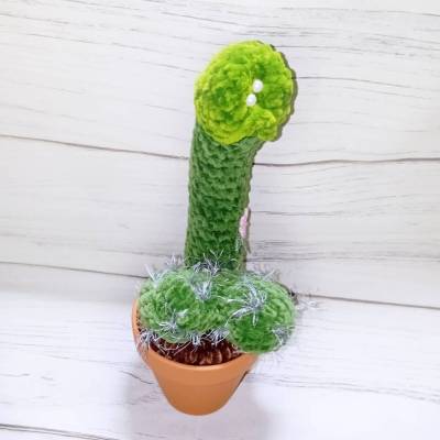 gehäkelter Penis - Kaktus im Blumentopf (30cm) dunkelgrün