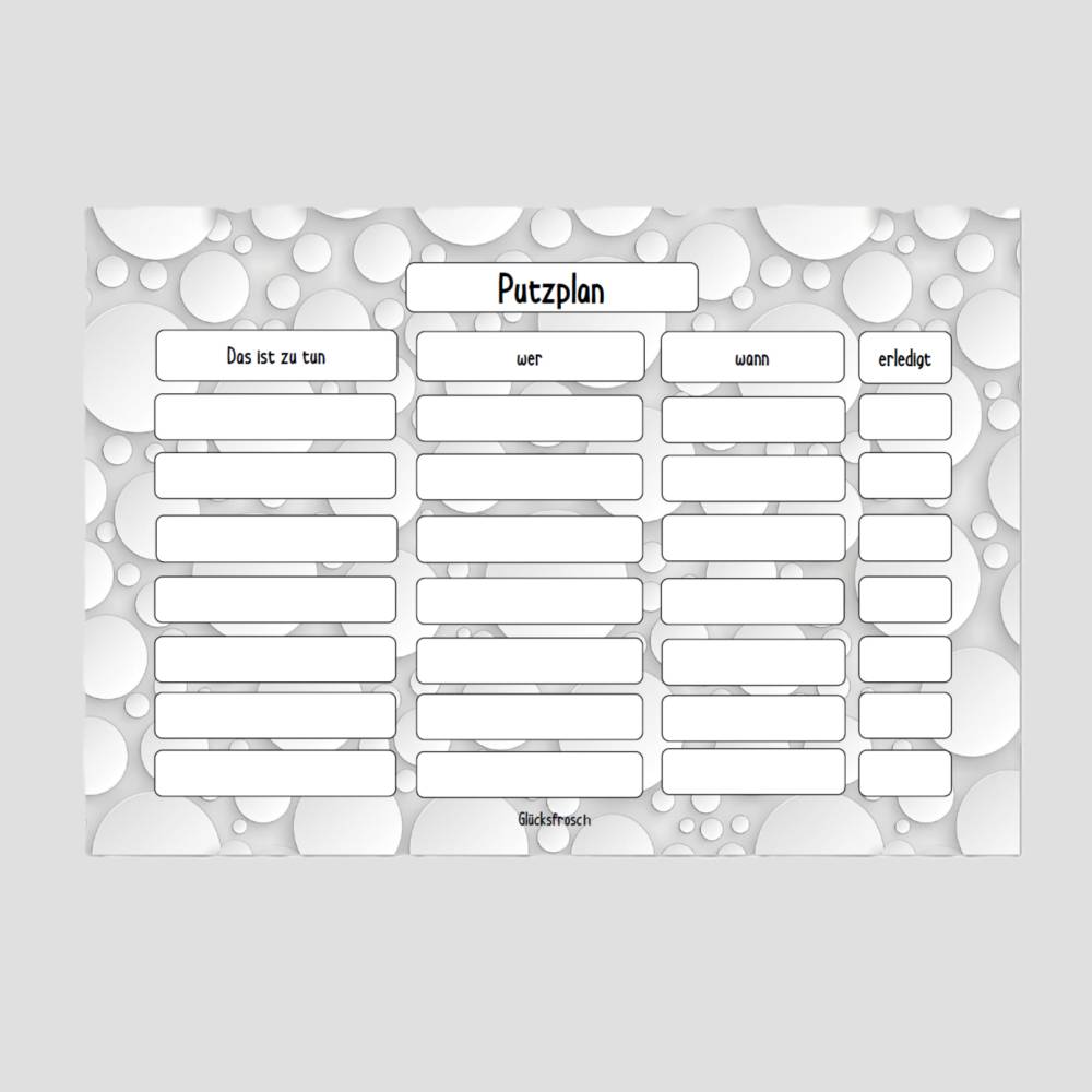 Putzplan pdf A4 zum selbst ausdrucken, Kreise, grau und weiß, Bild 3