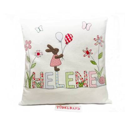 Osterkissen Kissen Namenskissen Kinderkissen ...Frühlingswiese...cremeweiß...Häschen...