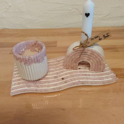 3-teiliges Deko-Set Tablett Dose Kerzenhalter