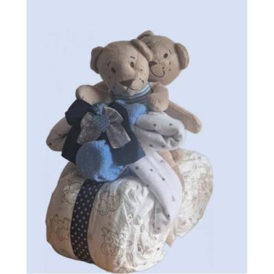 Windeltorte Zwillinge Motorrad blau – Geschenk für Jungen mit Bärchen