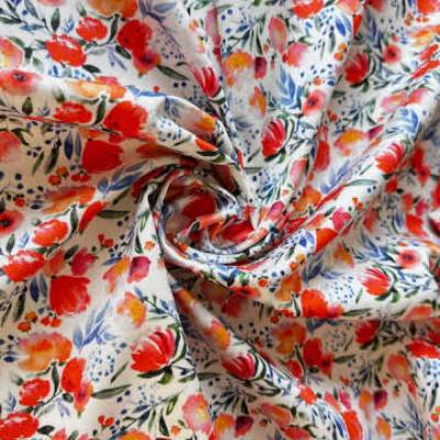 Baumwolle mit Elastan aprico Blumenwiese