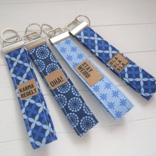 Schlüsselanhänger Blaue Muster mit Label SnapPap Schlüsselband blau indigo