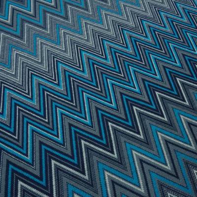 Stoff Jacquard Jersey Zick Zack Design türkis marine grau weiß Kleiderstoff Kinderstoff