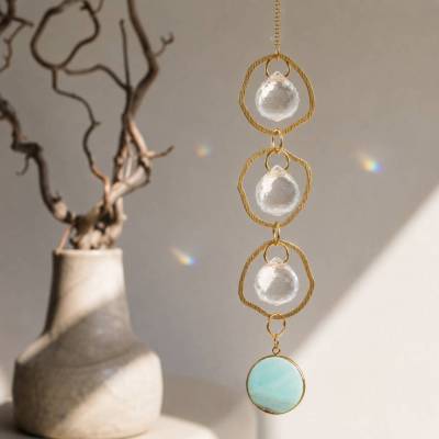 Suncatcher Messingringe mit Labradorit oder Amazonit – Boho Sonnenfänger & Fensterdeko