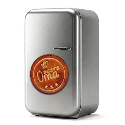 Leder Magnet Pin - Kühlschrankmagnet - OX Antique - Beste Oma - Rund 60