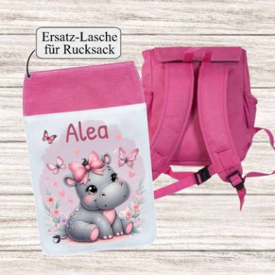 Rucksack Kinder Ersatzlasche mit Name personalisiert Nilpferd Mädchen Kindergartenkind Kita Geschenk