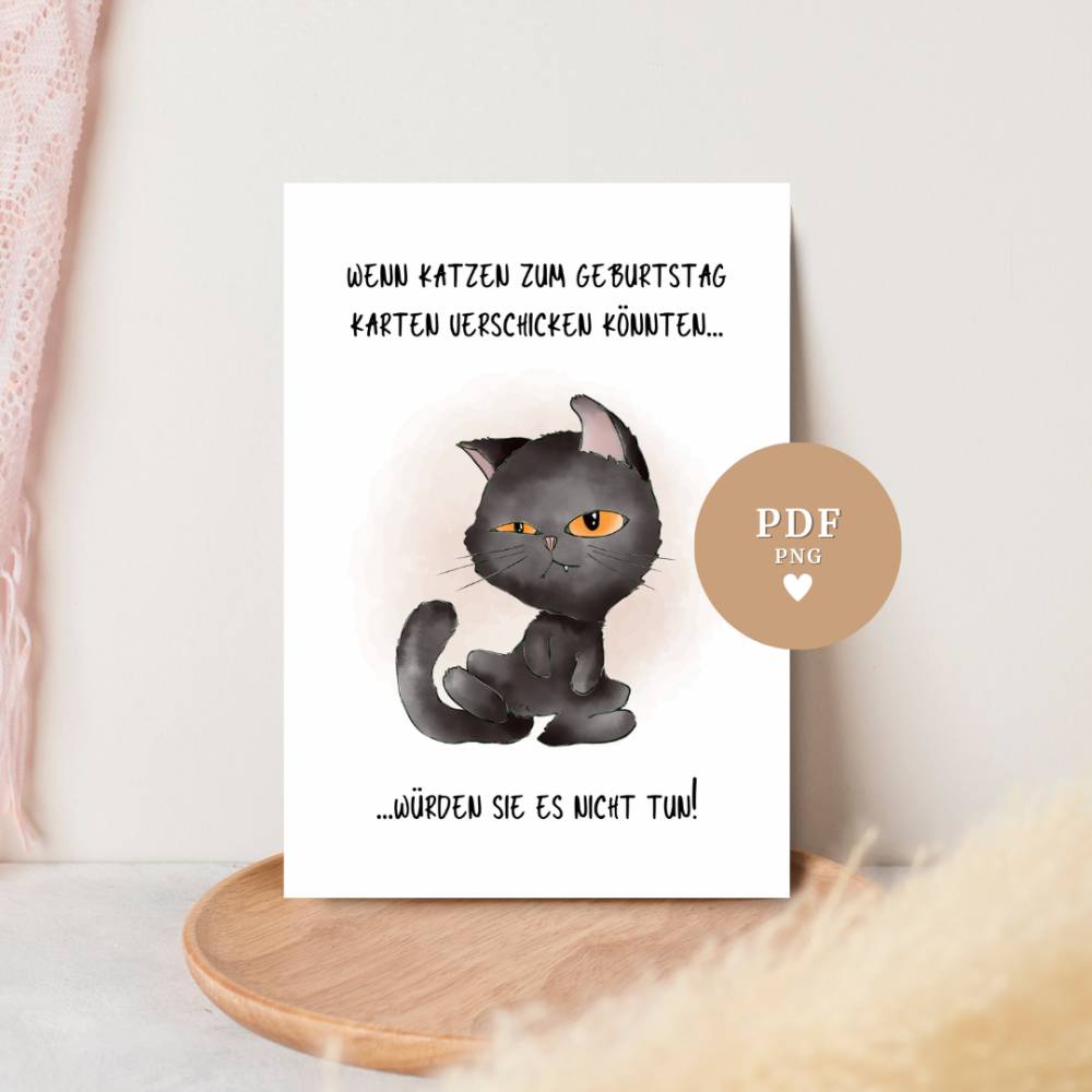 Katzenkarte Poster 'Wenn Katzen zum Geburtstag...' – Digitaler Download PDF & PNG Bild 1
