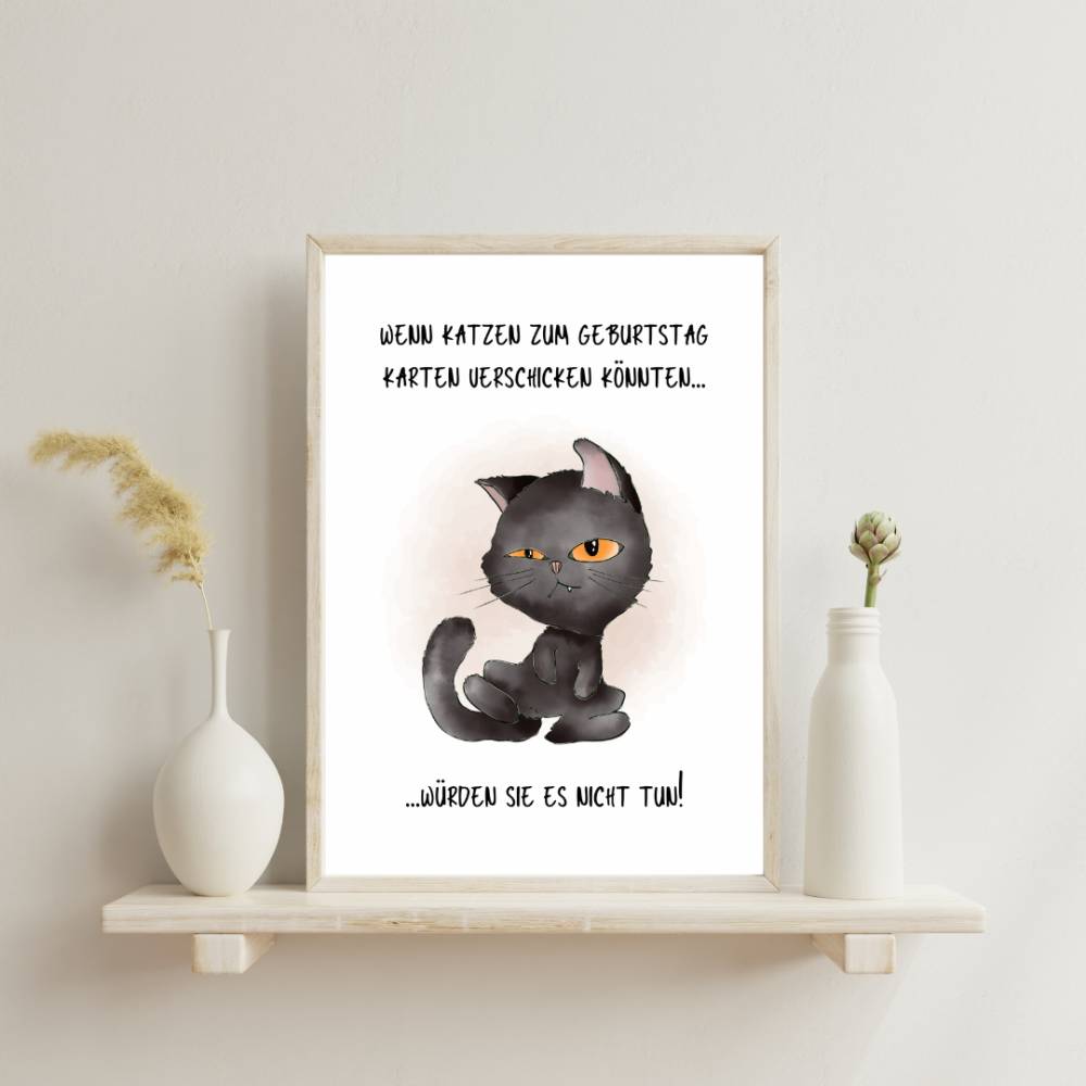 Katzenkarte Poster 'Wenn Katzen zum Geburtstag...' – Digitaler Download PDF & PNG Bild 2