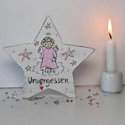 Sternenkind Andenken personalisiert – Shabby Stern Erinnerung mit Name & Datum