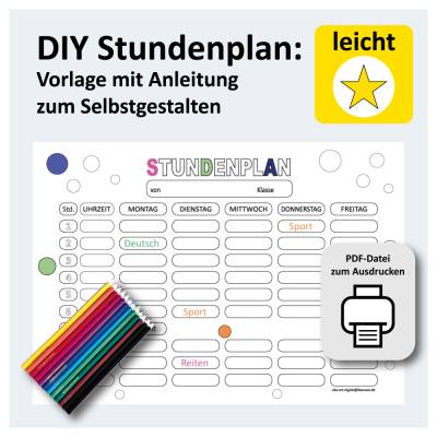 Stundenplan zum Ausdrucken + Selbstgestalten, Grundschule PDF Vorlage A4 + A5 "Lina"