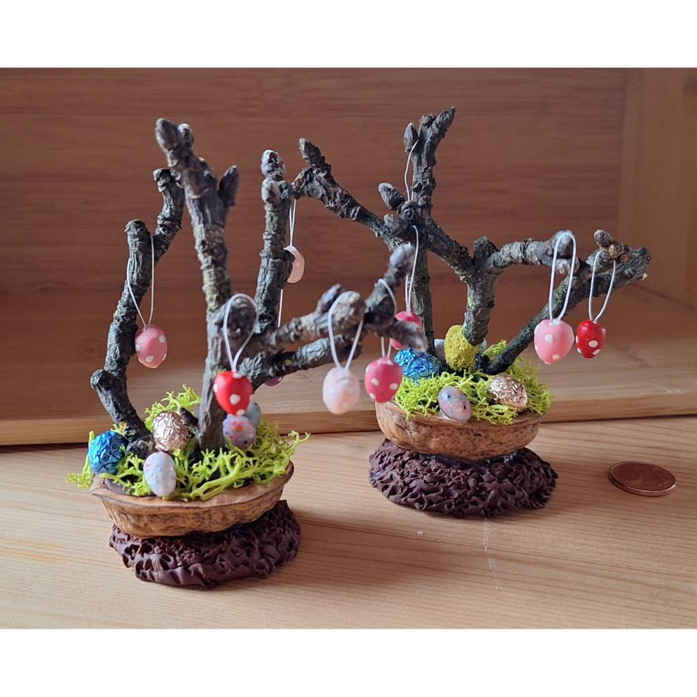 Osterbaum Miniatur 1:12 – Handgemachter Osterzweig für Puppenhaus & Wichtelhaus Deko