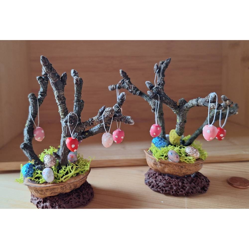 Osterbaum Miniatur 1:12 – Handgemachter Osterzweig für Puppenhaus & Wichtelhaus Deko