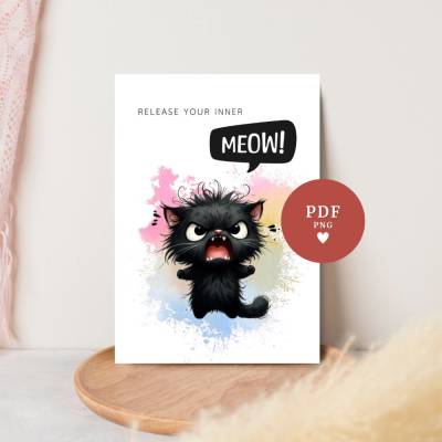 Katzenkarte Poster 'Release your inner MEOW!' – Digitaler Download • PDF & PNG