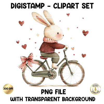 Digistamp Hase Ostern, Clipart Hase, Plotterdatei Ostern, Cricut, Osterhase, PNG Frühling, Digi stamp, Fahrrad