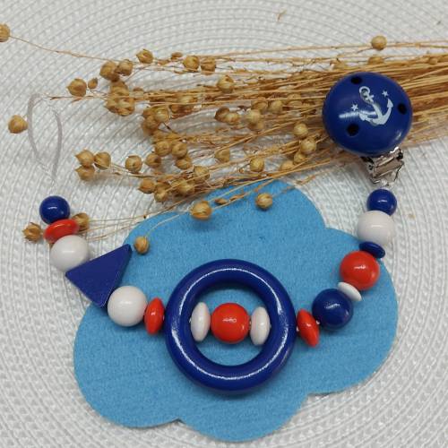 Schnullerkette maritim mit Ankerclip