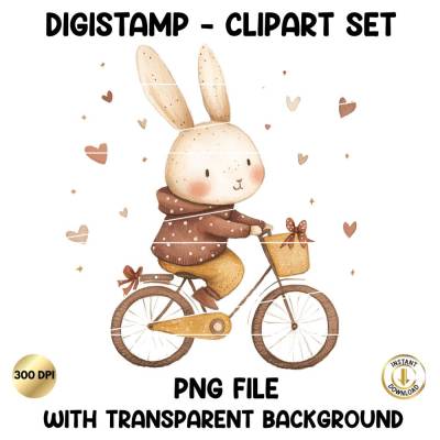 Digistamp Hase Ostern, Clipart Hase, Plotterdatei Ostern, Cricut, Osterhase, PNG Frühling, Digi stamp, Fahrrad