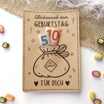 Druckvorlage Geldgeschenk - Glückwunschkarte zum Geburtstag - Happy Birthday - Geldsack - Kleinigkeit - Mitbringsel