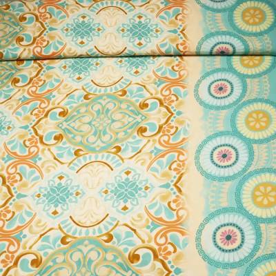 aus Italien:  Viskosegewebe, 804593, Ornamente und Mandala Bordüre, 150 cm breit, Meterware, Preis pro 0,5 lfdm
