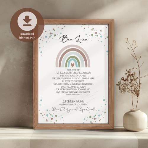 Taufe Geschenk Bild personalisiert | Taufgeschenk für Jungen | DIY Taufposter | PDF Download zum Ausdrucken