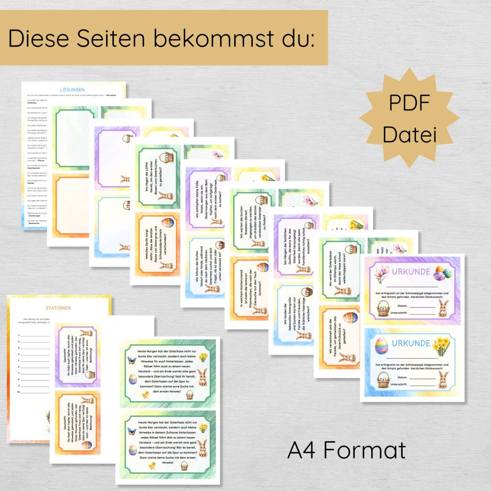 Ostern Indoor Schnitzeljagd mit 20 Hinweisen & Urkunde, Schatzsuche Set für Kinder ab 6 Jahren Bild 2