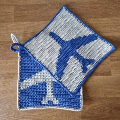 Häkelanleitung Topflappen "Flugzeug"