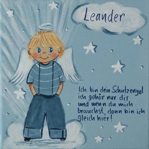 Handgemaltes Schutzengelbild zur Taufe – Geschenk für Jungen & Geburt – Engeljunge auf Leinwand 20x20cm