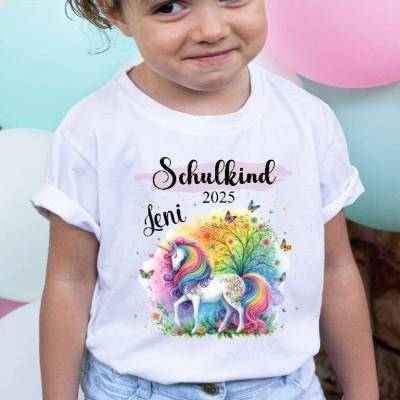 Schulkind T Shirt mit Namen personalisiert Einhorn Mädchen Schulstart Geschenk Einschulung