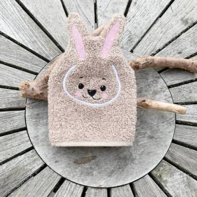 Hasen-Waschlappen Stickdatei 2 ITH 13x18 Waschhandschuh Hase Ostern Tierwaschlappen
