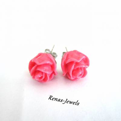 Ohrstecker Blume Rose pink silberfarben – Romantische Blumenohrringe als Blickfang