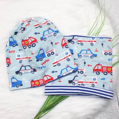 Beanie | Loop | Polizei | Fahrzeuge | Kindermütze | Mütze | Wendebeanie | Junge | Mädchen | Autos | mint | royalblau